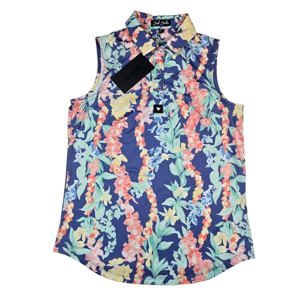 Bad Birdie Tops - NWT Bad Birdie Women's Core Polo SL Lei'd Floral Sleeveless Golf Shirt, Size S